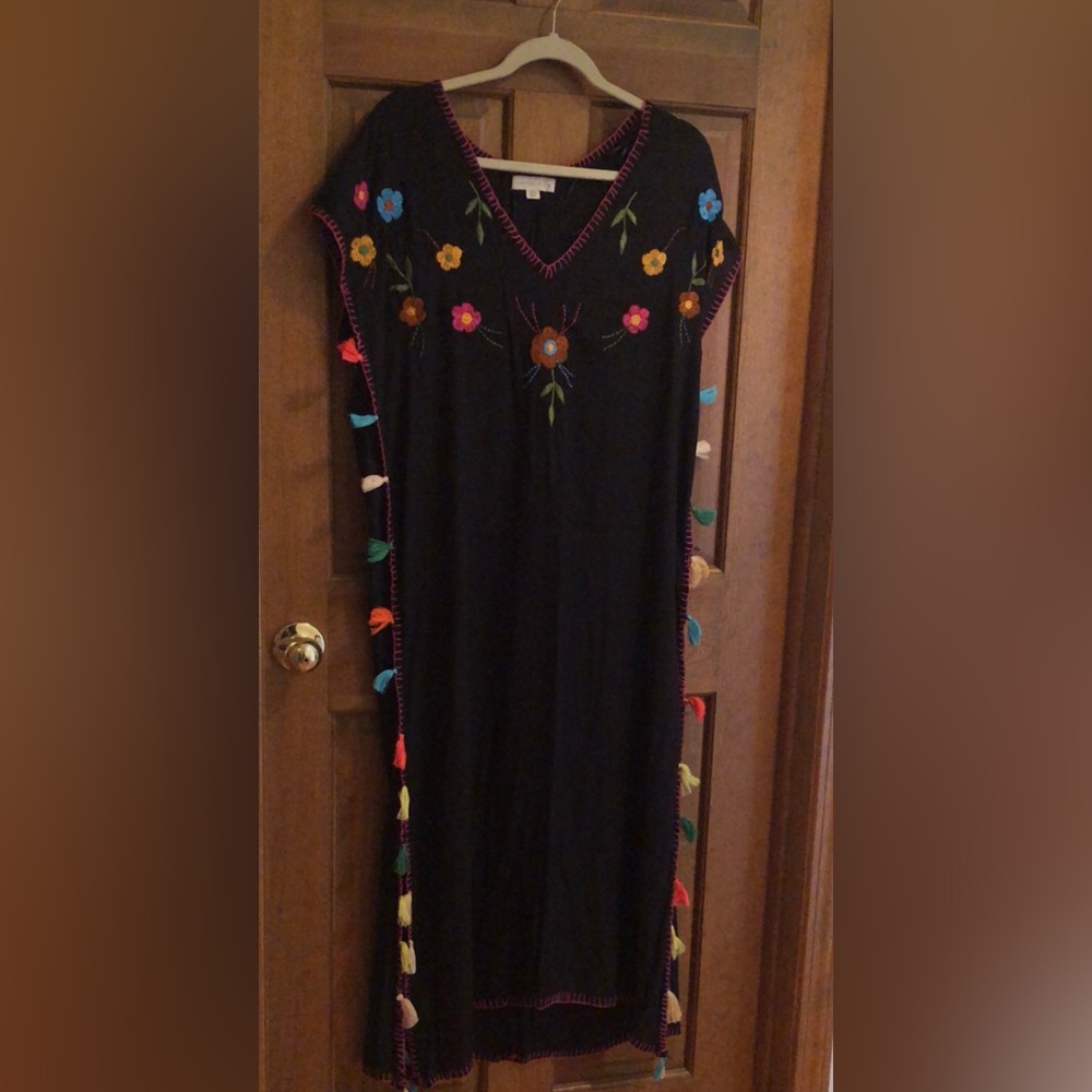 lovestitch Black Maxi Dress with Multicolor Floral Embroidery